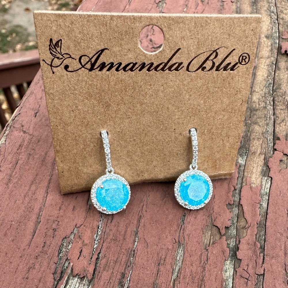 Amanda Blu Aqua and Silver Cracked Zircon Drop Earrings